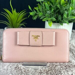 Prada Saffiano Fiocco Orchidea Zip-Around Wallet - Good Used Condition Authentic